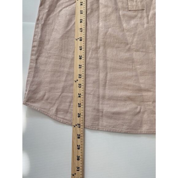 Ellen Tracy Blouse Size L Rosy Peach Shimmery Linen Blend Cuffed Sleeve Gold Zip - Picture 9 of 10